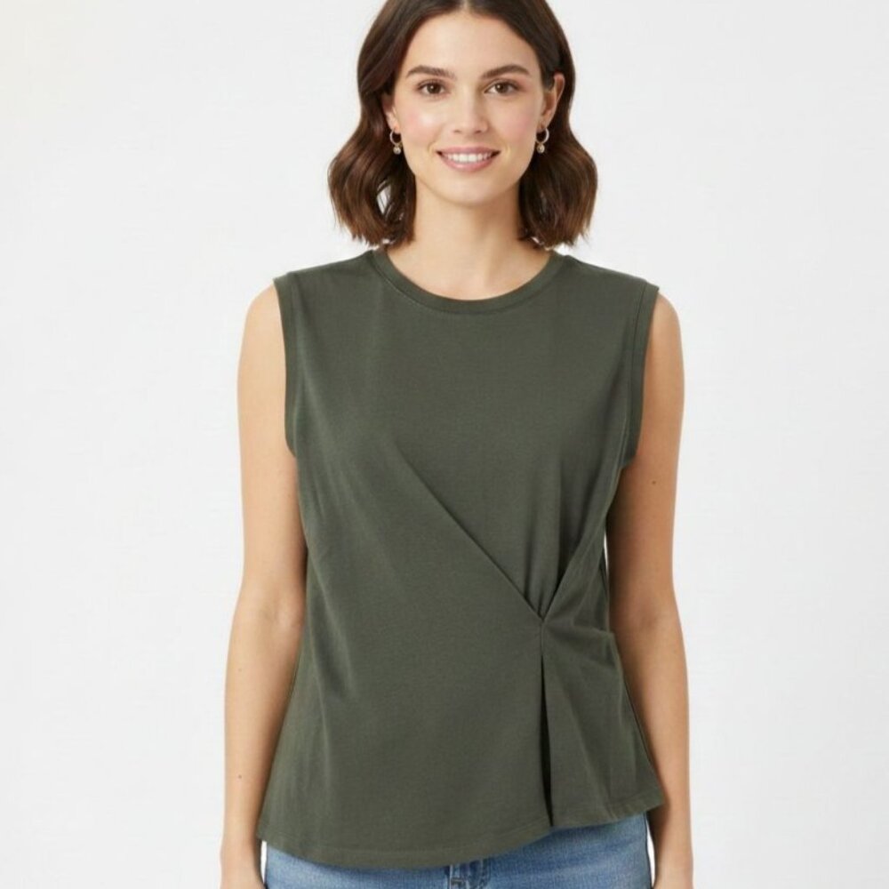 Banana Republic Draped Tank Top Sleeveless Heavy Cotton Women Nori Green Size S